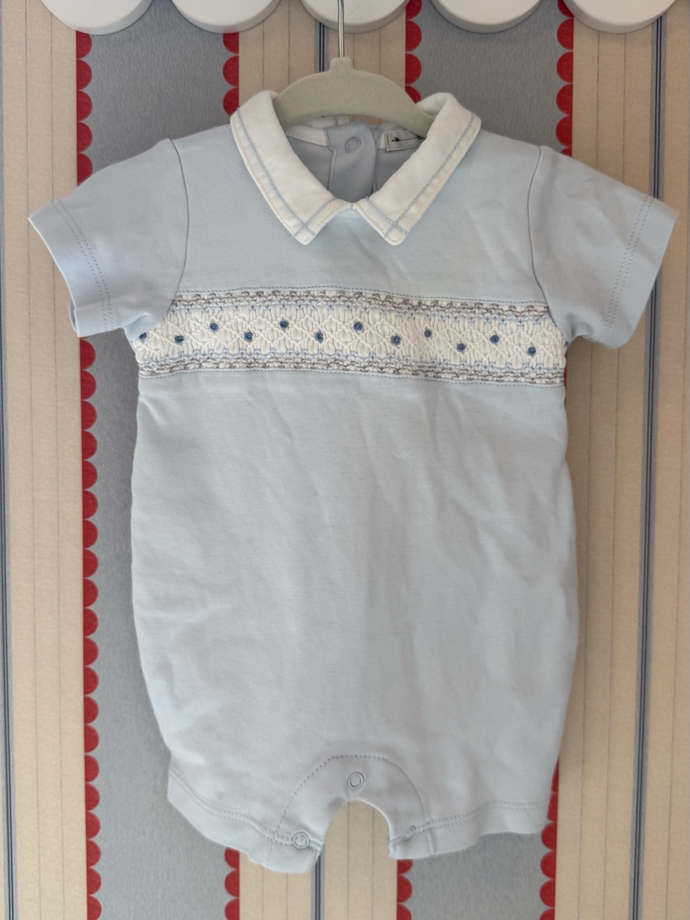 Light Blue Smocked Collar Baby One-Piece pima cotton